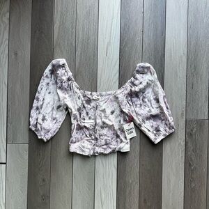 Open Edit Tie Front Puff Sleeve Blouse | Size: XS | New With Tags